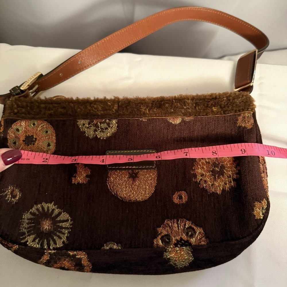 Longchamp Small Brown Velvet Shearling Floral Shoulder Bag Purse Handbag - Picture 10 of 12